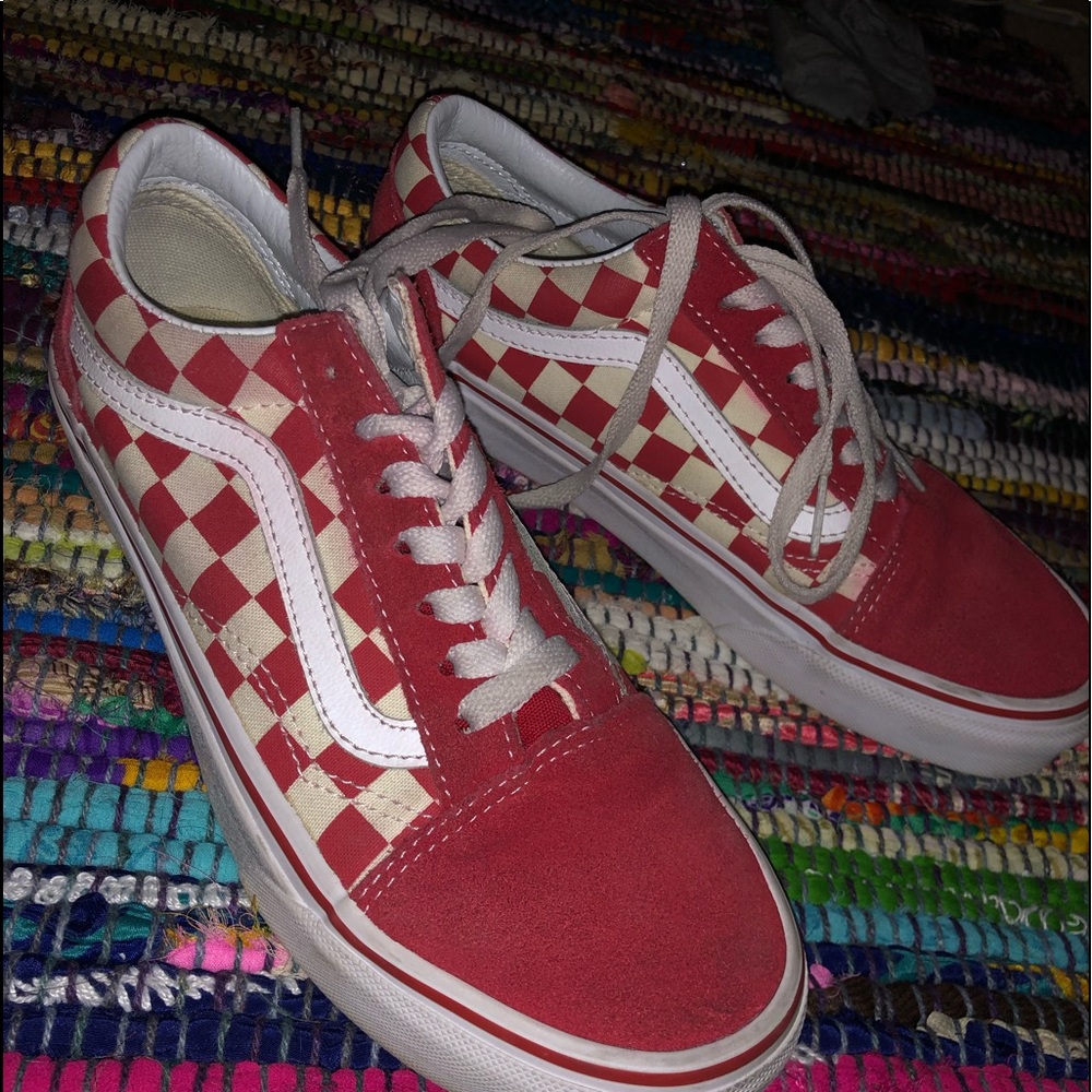 Red Suede Checkered Vans
